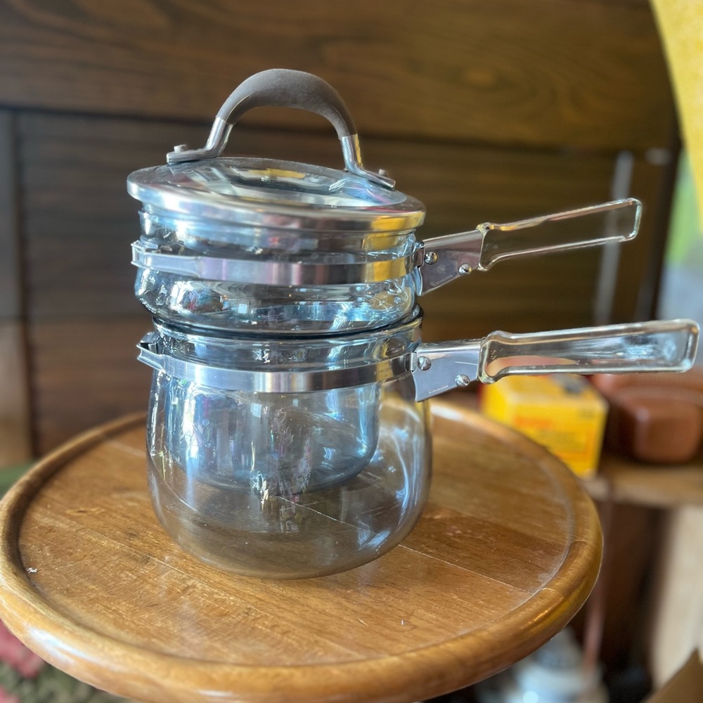 Glass Double Boiler with Silver Handles